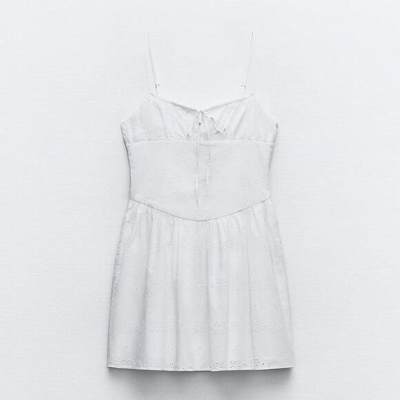 Zara White Embroidered Dress with Bows - Picture 5 of 6
